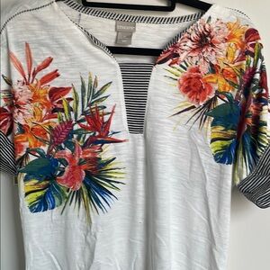 Chico's Vibrant Floral Women's Blouse - White with Multicolor Design
